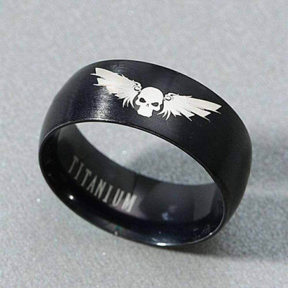 Titanium Fashion Black Skull Wings Ring